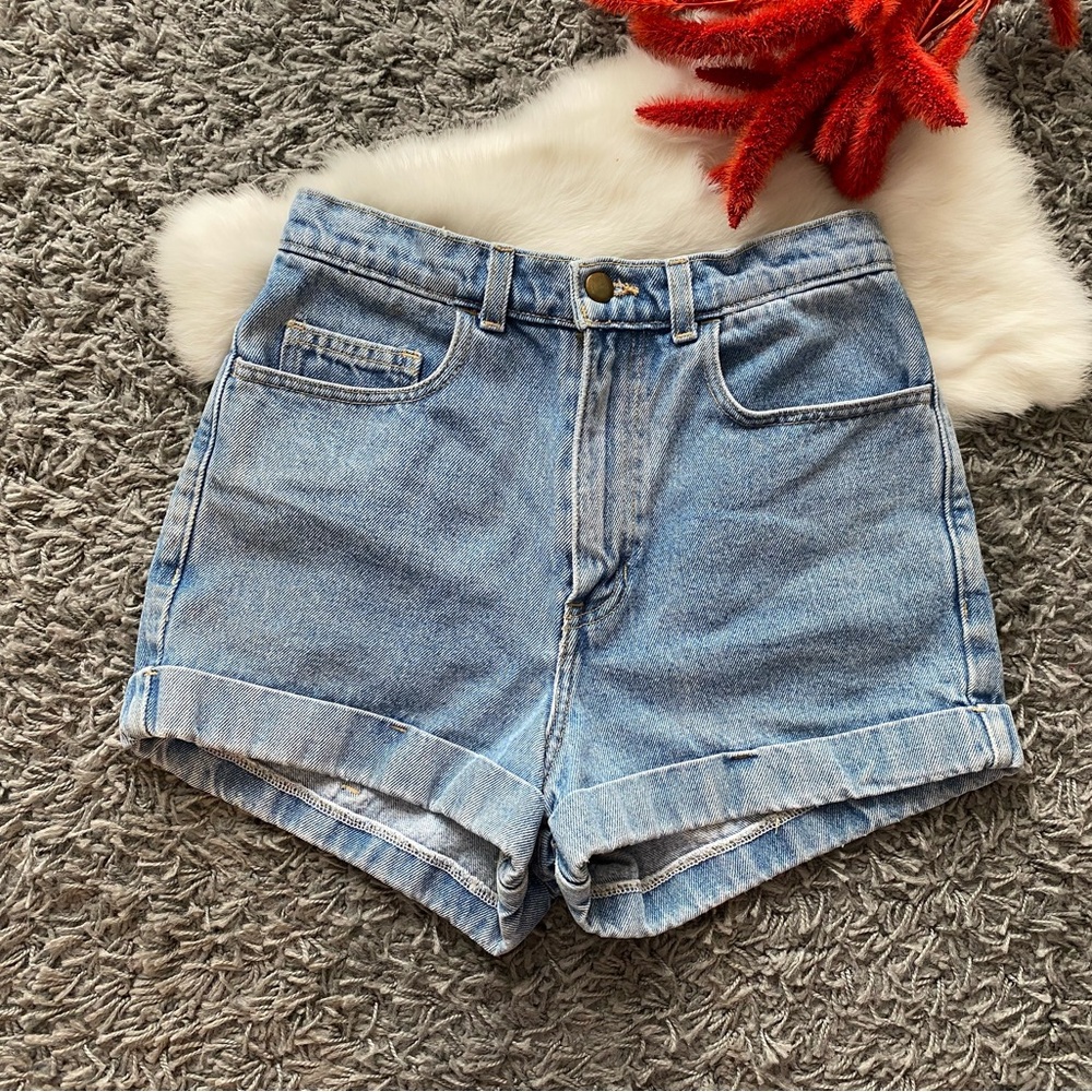 American Apparel High Waisted Denim Shorts in Vintage Light Wash